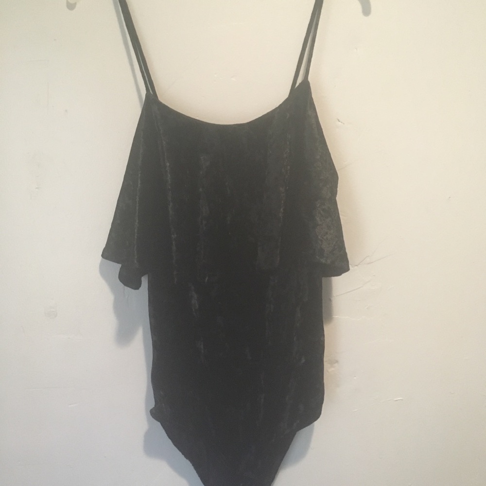 Black Velvet Ruffle Bodysuit